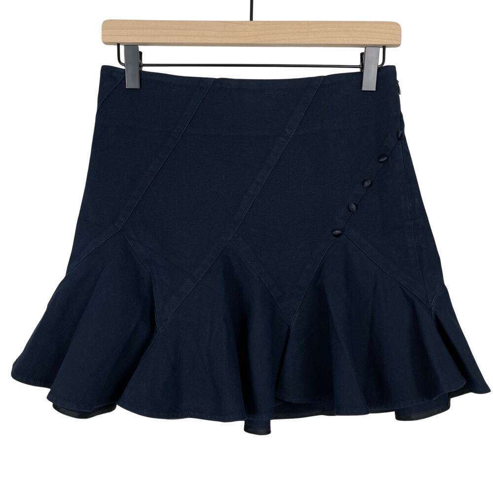Derek Lam 10 Crosby Godet Ruffle Mini Skirt Navy Size 0 Chic‎ Preppy